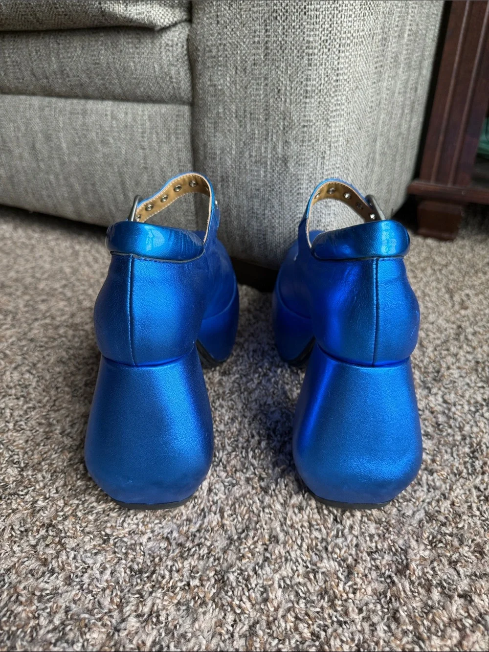 John Fluevog Superfly Kool in Metallic Blue Platform Maryjane Shoes